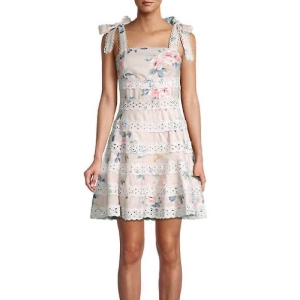 Avantlook Tie-Shoulder Lace & Floral Dress